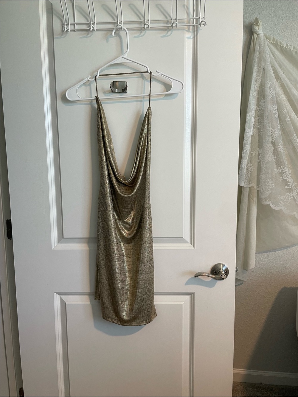 Cowl Neck, Open Back Dress | Gold